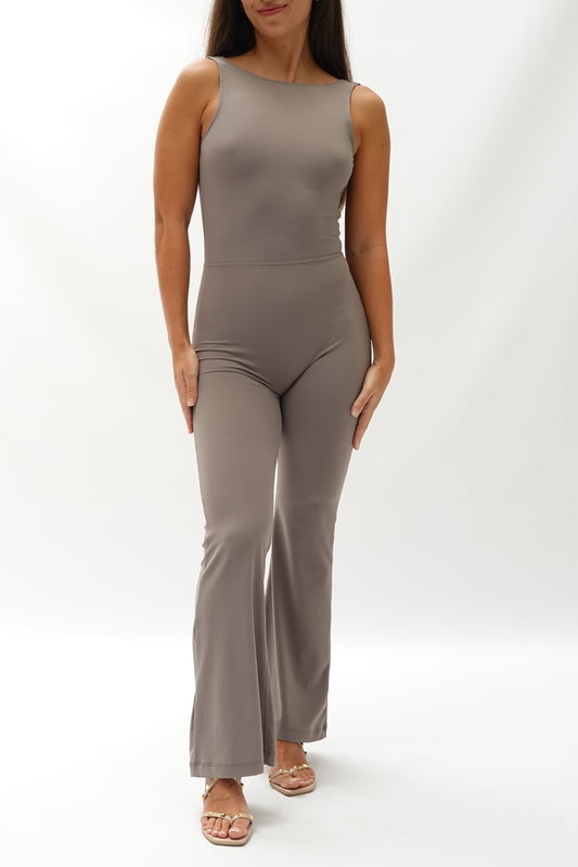 LA PALMA FLARE LONG JUMPSUIT VOLCANIC GREY