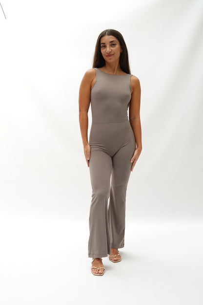 LA PALMA FLARE LONG JUMPSUIT VOLCANIC GREY
